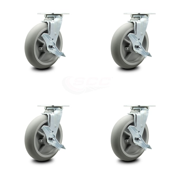 Service Caster Lavex Lodging Housekeeping Cart Caster Set - 4 Swivel with Brake LAV-SCC-30CS820-TPRBD-TLB-4 - main